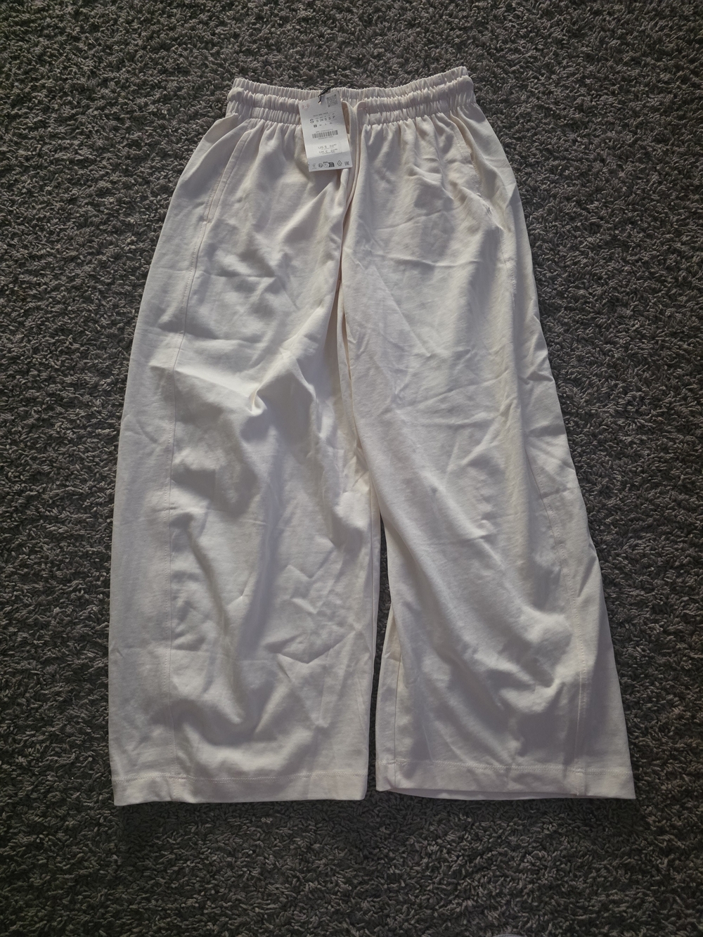 Zara Cream Wide-Leg Elastic Waist Pants